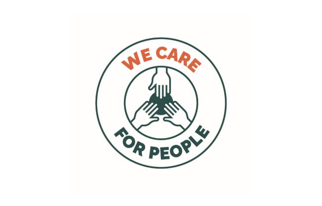 We care for people icon featuring three hands to illustrate solidarity and care